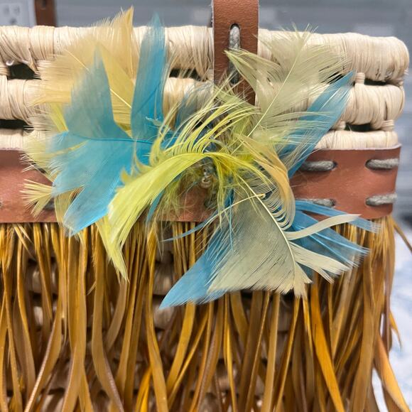 Vintage Bacamunda Bohemian Rattan Feather & Straw Tote Bag Made In Italy - Picture 2 of 10